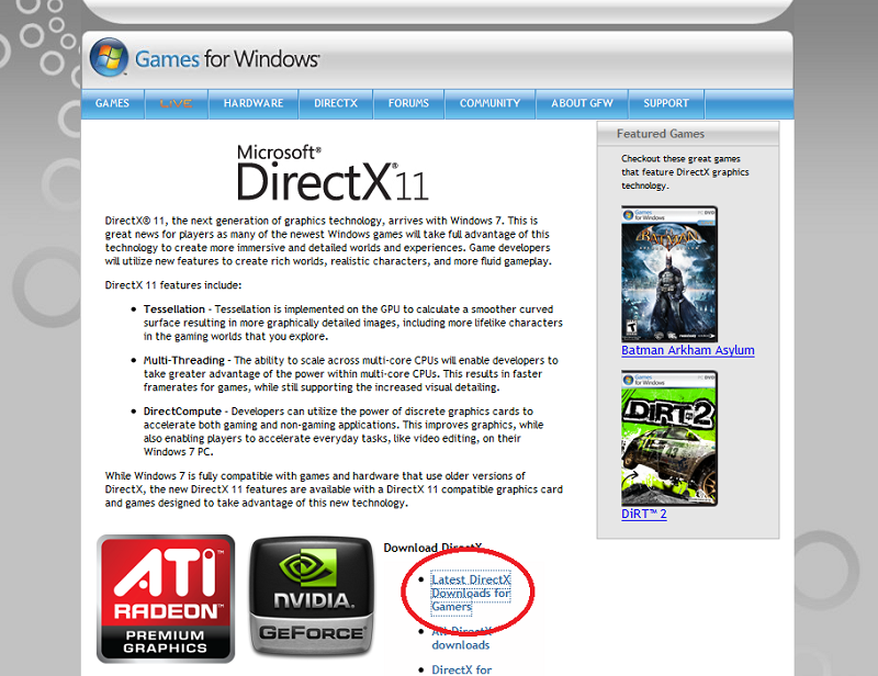 Click on Latest DirectX Downloads for Gamers